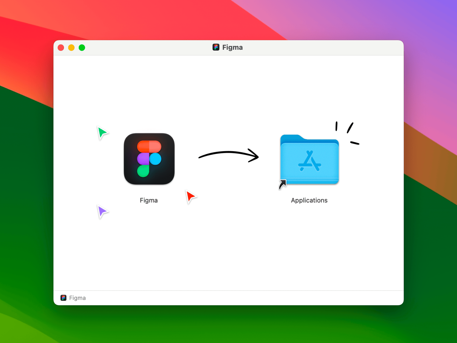 Window on macOS for the WhatsApp Installer (DMG).
Two icons are present: 'WhatsApp' and 'Applications'. The user is prompted to
drag the WhatsApp app icon into the Applications folder.